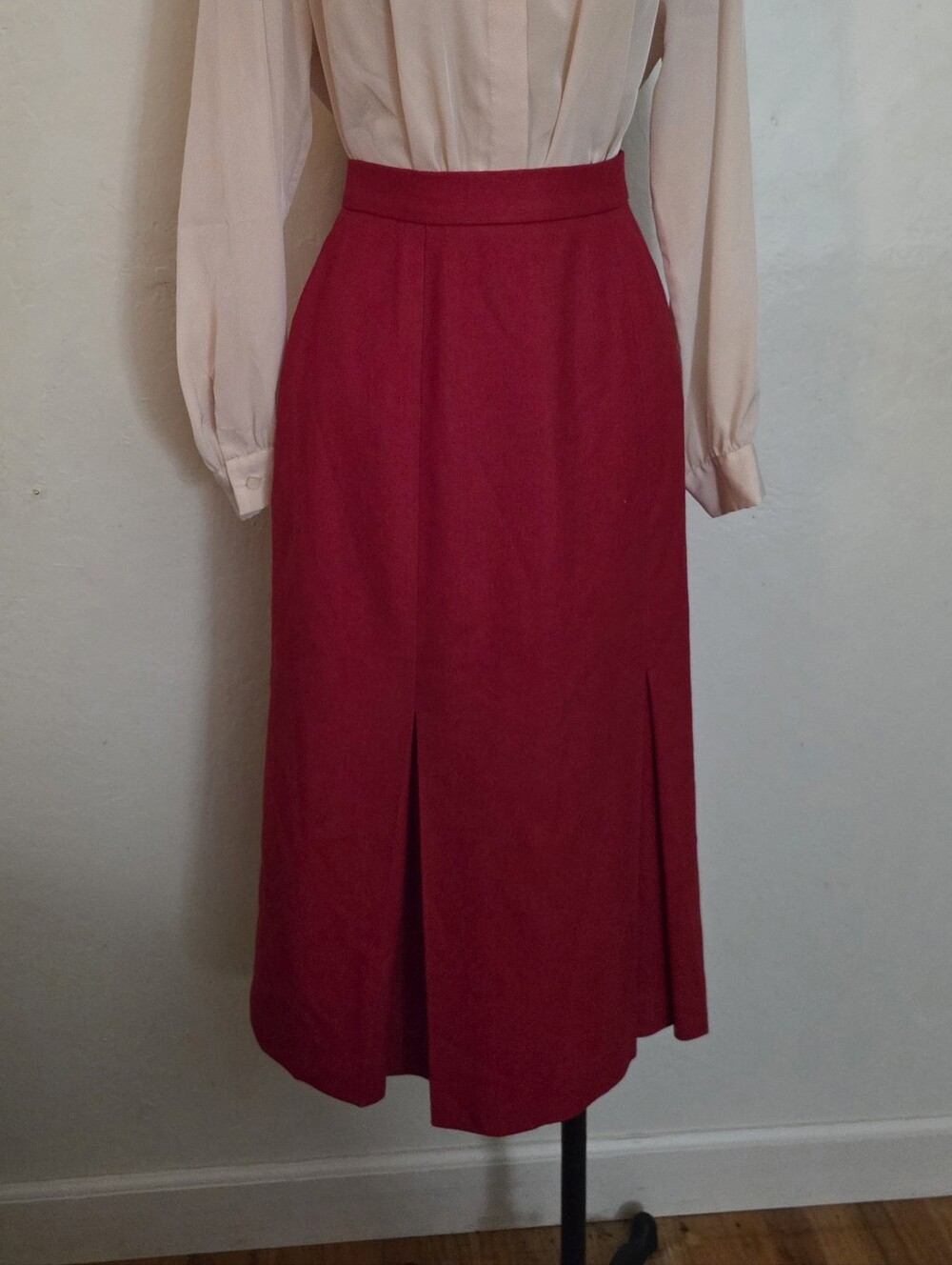 Vintage 1970s Red Wool Blend Pleated Pencil Skirt Jeorge J Macy's
